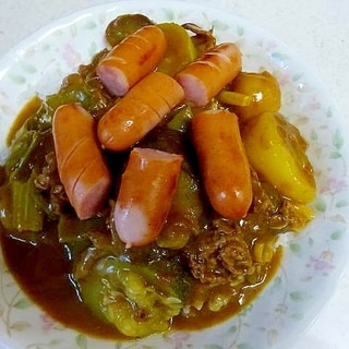 ソーセージトッピングで♪夏野菜カレー